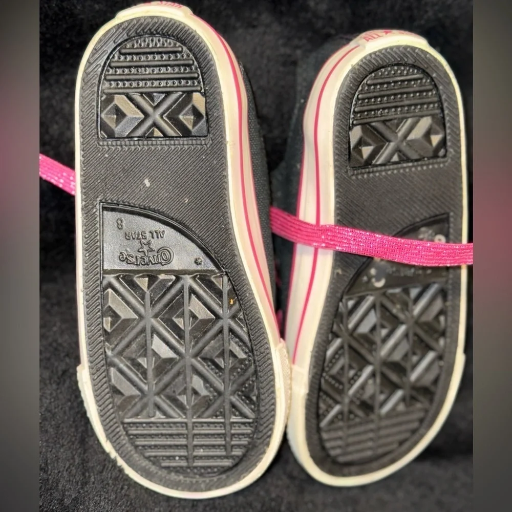 Converse All Star Infant Low-Top 8 Double Tongue Canvas Shoes Black/Pink 722353F